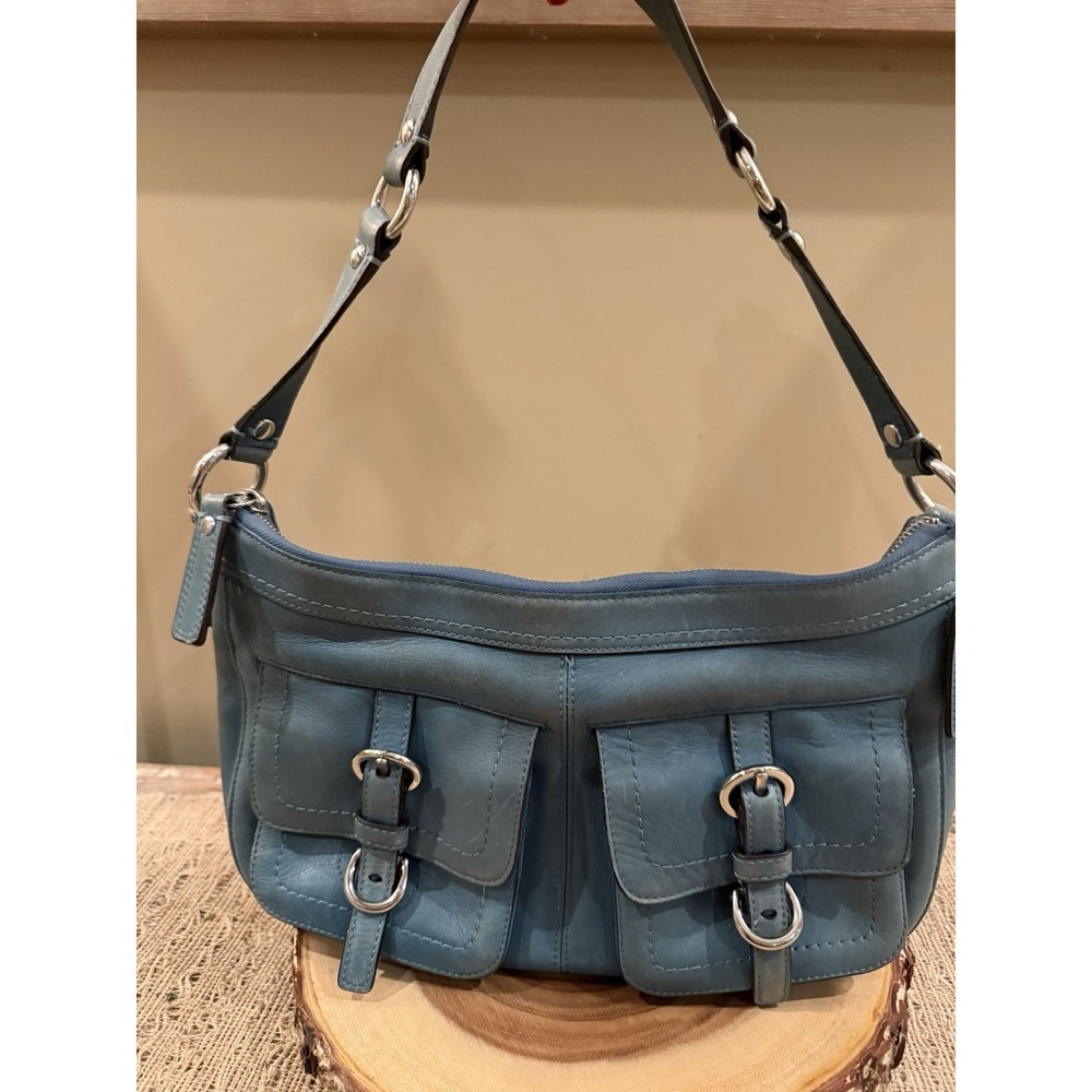 Vintage Y2K Coach Leather Chelsea flap pocket Shoulder Bag turquoise RARE F14014 - Picture 3 of 16